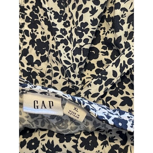 Gap Sun Dress Navy white Floral XL Adj straps rouched vneck button up beach boho - Picture 3 of 5